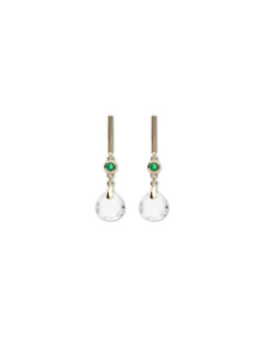 Pendientes Oro Amarillo, Esmeralda Y Cristal De Roca