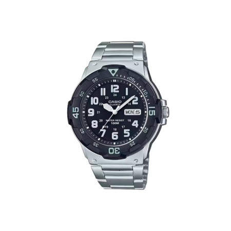 Reloj Casio Timeless MRW-200HD-1BVEF. Género: Hombre. Material: Resina. Tamaño: De 43mm a 46mm. Correa: Acero. Color esfera: Negro. Estilo: Deportivo. Movimiento: Cuarzo. Características técnicas: Hora y segundero,Calendario