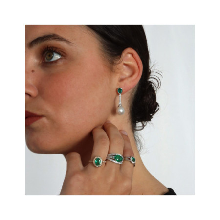 Pendientes Oro Blanco, Esmeralda, Diamantes Y Perla Australiana. Género: Mujer. Material: Oro blanco. Piedras: Diamantes,Esmeraldas,Perlas