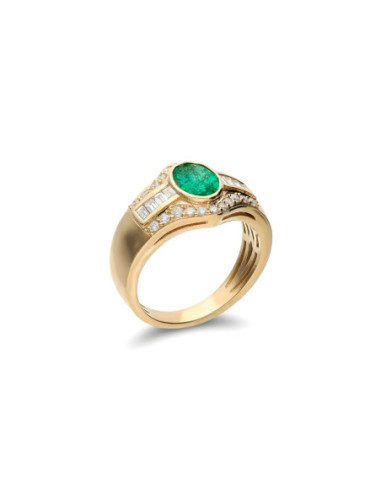 Anillo Oro Amarillo, Esmeralda Y Diamantes
