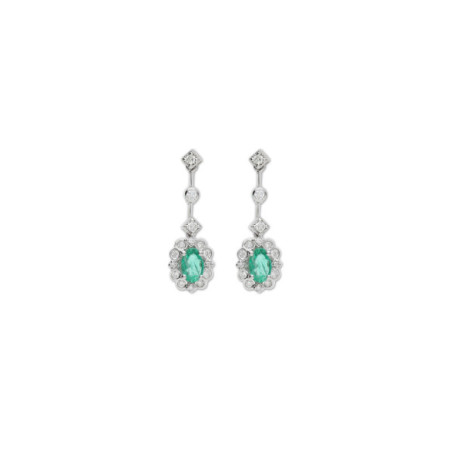 Pendientes Oro Blanco, Esmeralda Y Diamantes. Género: Mujer. Material: Oro blanco. Piedras: Diamantes,Esmeraldas