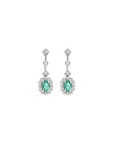 Pendientes Oro Blanco, Esmeralda Y Diamantes