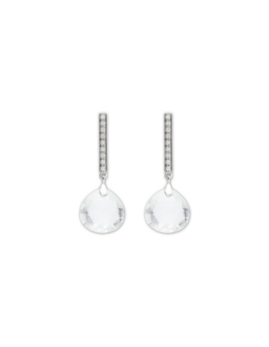 Pendientes Oro Blanco, Diamantes Y Cristal De Roca