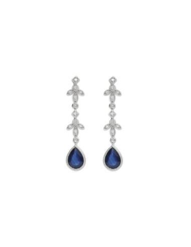 Pendientes Oro Blanco, Zafiro Y Diamantes