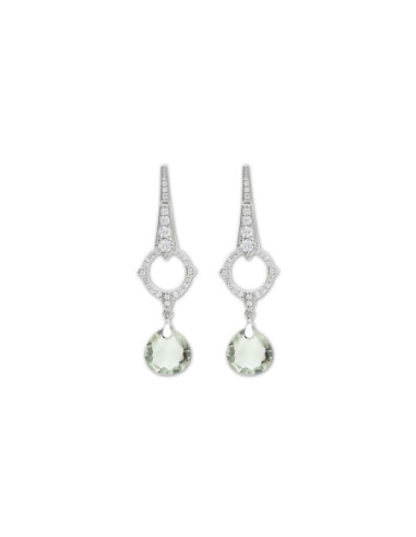 Pendientes Oro Blanco, Circonitas Y Amatista