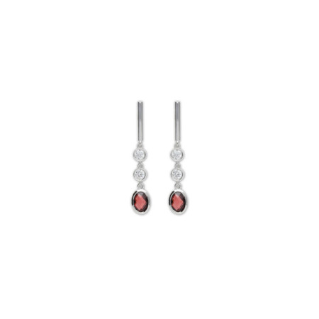 Pendientes Oro Blanco, Circonitas Y Granate. Género: Mujer. Material: Oro blanco. Piedras: Circonitas,Granate