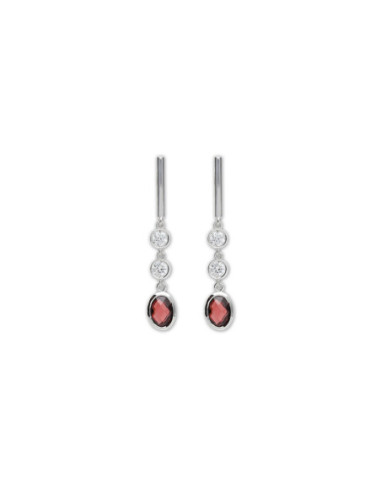 Pendientes Oro Blanco, Circonitas Y Granate