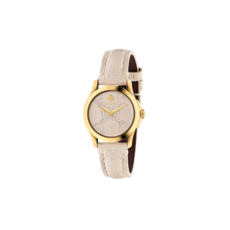Reloj Gucci G-Timeless YA126580. Género: Mujer. Material: Acero. Tamaño: Menos de 32mm. Correa: Piel. Color esfera: Beige. Estilo: Casual. Movimiento: Cuarzo. Características técnicas: Solo hora
