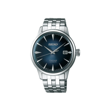 Reloj Seiko Presage Cocktail Blue Moon SRPB41J1. Género: Hombre. Material: Acero. Tamaño: De 39mm a 42mm. Correa: Acero. Color esfera: Azul. Estilo: Cocktail,Clásico. Movimiento: Automático. Características técnicas: Calendario,Reserva de marcha,Hora y segundero