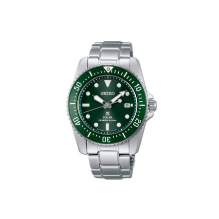 Reloj Seiko Prospex Mar SNE583P1. Género: Hombre. Material: Acero. Tamaño: De 32mm a 38mm. Correa: Acero. Color esfera: Verde. Estilo: Casual,Deportivo. Movimiento: Solar. Características técnicas: Hora y segundero,Calendario