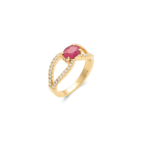 Anillo Oro Amarillo, Rubí Y Diamantes. Género: Mujer. Material: Oro amarillo. Piedras: Diamantes,Rubies