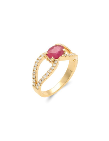 Anillo Oro Amarillo, Rubí Y Diamantes