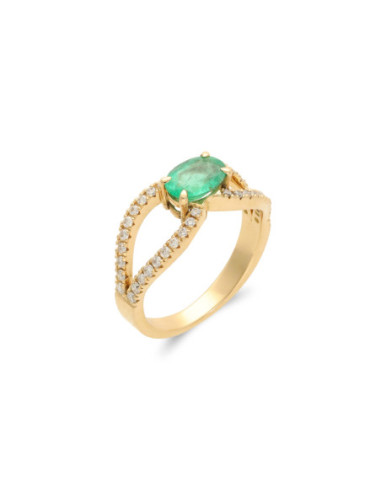 Anillo Oro Amarillo, Esmeralda Y Diamantes