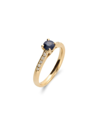 Anillo Oro Amarillo, Zafiro Y Diamantes