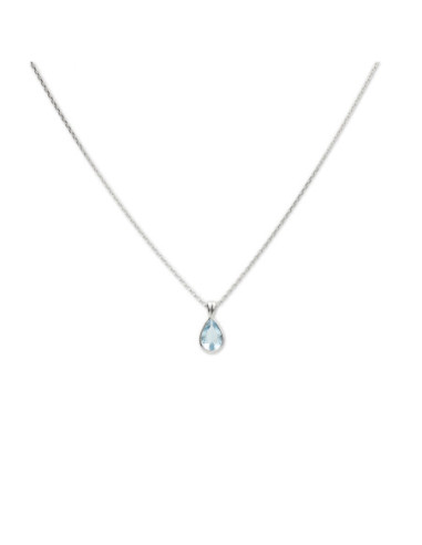 Cadena-Colgante Oro Blanco Y Aguamarina