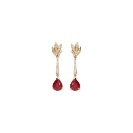 Pendientes Oro Amarillo, Rubí Y Diamantes. Género: Mujer. Material: Oro amarillo. Piedras: Diamantes,Rubies