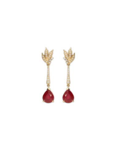 Pendientes Oro Amarillo, Rubí Y Diamantes