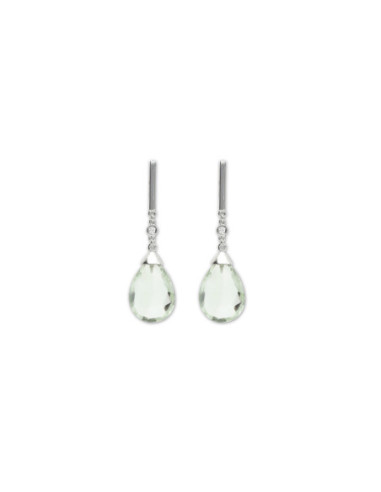 Pendientes Oro Blanco, Diamante Y Amatista