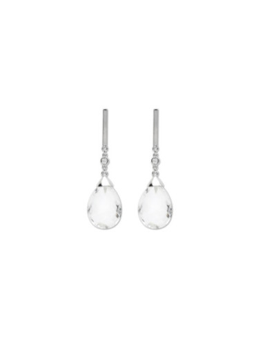 Pendientes Oro Blanco, Diamante Y Cristal De Roca