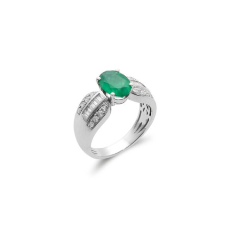 Anillo Oro Blanco, Esmeralda Y Diamantes. Género: Mujer. Material: Oro blanco. Piedras: Diamantes,Esmeraldas