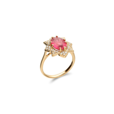 Anillo Oro Amarillo, Turmalina Y Diamantes. Género: Mujer. Material: Oro amarillo. Piedras: Diamantes,Turmalinas