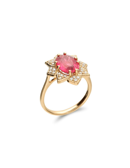 Anillo Oro Amarillo, Turmalina Y Diamantes