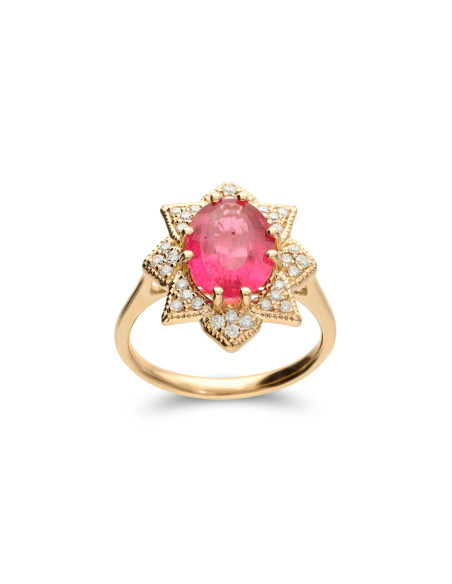 Anillo Oro Amarillo, Turmalina Y Diamantes