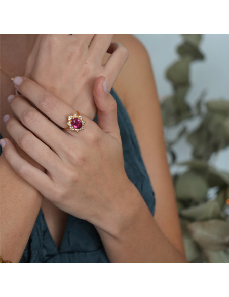 Anillo Oro Amarillo, Turmalina Y Diamantes