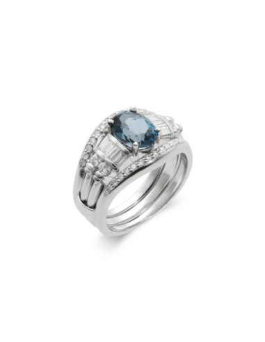 Anillo Oro Blanco, Topacio Y Diamantes