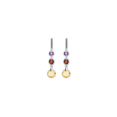 Pendientes Oro Blanco, Amatista, Citrino Y Granate. Género: Mujer. Material: Oro blanco. Piedras: Amatistas,Granate,Citrino