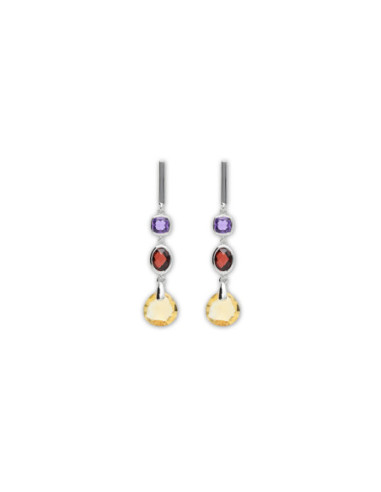 Pendientes Oro Blanco, Amatista, Citrino Y Granate