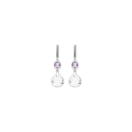 Pendientes Oro Blanco, Amatista Y Cristal De Roca. Género: Mujer. Material: Oro blanco. Piedras: Amatistas,Otras gemas