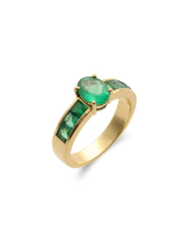 Anillo Oro Amarillo Y Esmeraldas