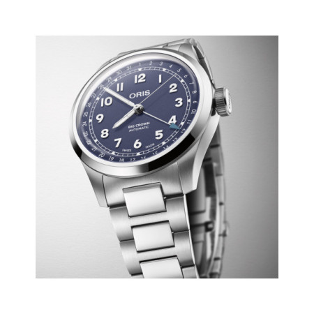 Reloj Oris Big Crown Pointer Date 01 754 7798 4068-07 8 20 06. Género: Hombre,Mujer. Material: Acero. Tamaño: De 39mm a 42mm. Correa: Acero. Color esfera: Azul. Estilo: Casual,Aviador. Movimiento: Automático. Características técnicas: Hora y segundero,Calendario,Reserva de marcha