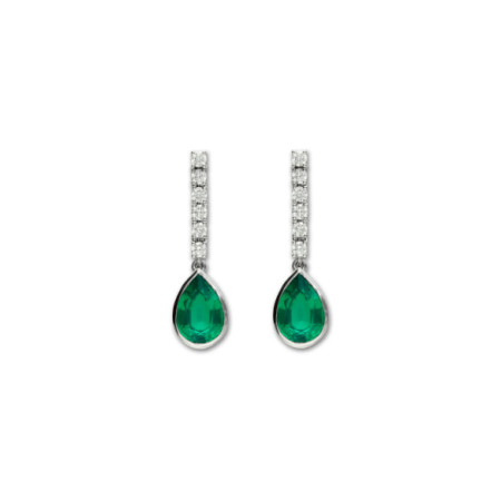 Pendientes Oro Blanco, Esmeralda Y Diamantes. Género: Mujer. Material: Oro blanco. Piedras: Diamantes,Esmeraldas