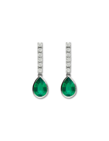 Pendientes Oro Blanco, Esmeralda Y Diamantes
