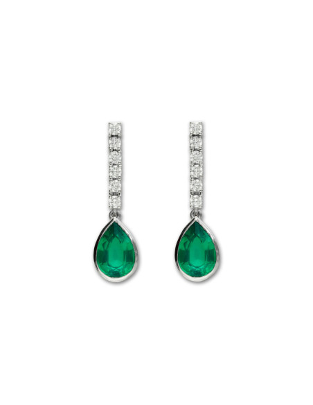 Pendientes Oro Blanco, Esmeralda Y Diamantes