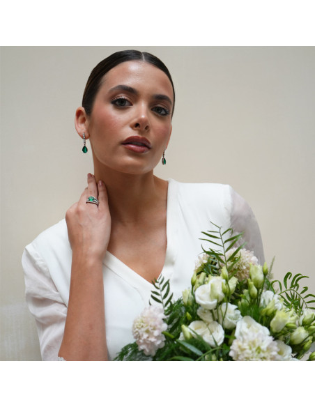Pendientes Oro Blanco, Esmeralda Y Diamantes