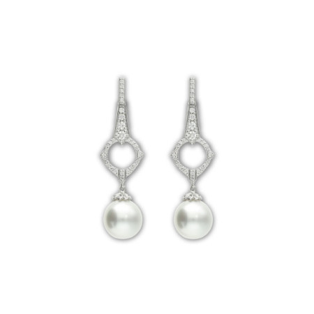 Pendientes Oro Blanco, Diamantes Y Perla Australiana. Género: Mujer. Material: Oro blanco. Piedras: Diamantes,Perlas