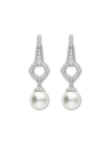 Pendientes Oro Blanco, Diamantes Y Perla Australiana