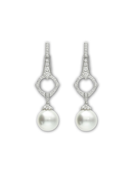 Pendientes Oro Blanco, Diamantes Y Perla Australiana