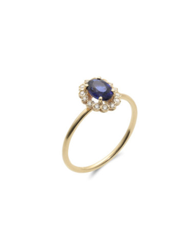 Anillo Oro Amarillo, Zafiro Y Diamantes