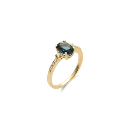 Anillo Oro Amarillo, Topacio Y Diamantes. Género: Mujer. Material: Oro amarillo. Piedras: Diamantes,Topacio azul