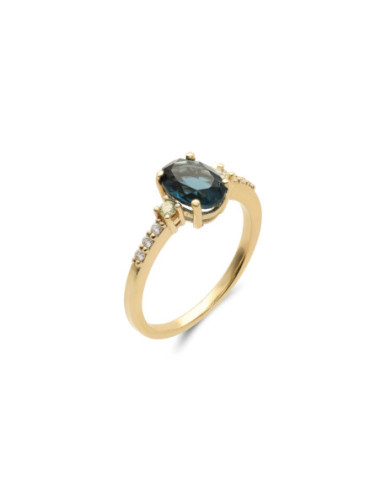 Anillo Oro Amarillo, Topacio Y Diamantes