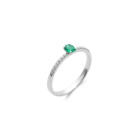 Anillo Oro Blanco, Esmeralda Y Diamantes. Género: Mujer. Material: Oro blanco. Piedras: Diamantes,Esmeraldas