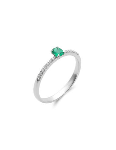 Anillo Oro Blanco, Esmeralda Y Diamantes