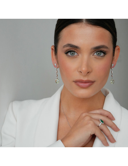 Pendientes Oro Blanco, Circonitas Y Amatista