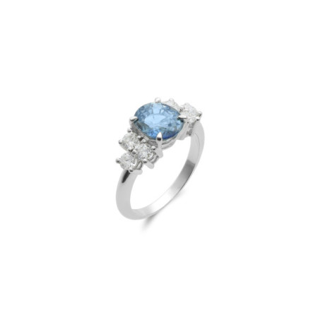 Anillo Oro Blanco, Zafiro Y Diamantes. Género: Mujer. Material: Oro blanco. Piedras: Diamantes,Zafiros