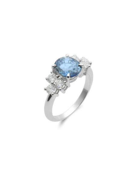Anillo Oro Blanco, Zafiro Y Diamantes
