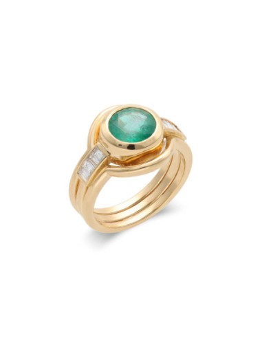 Anillo Oro Amarillo, Esmeralda Y Diamantes